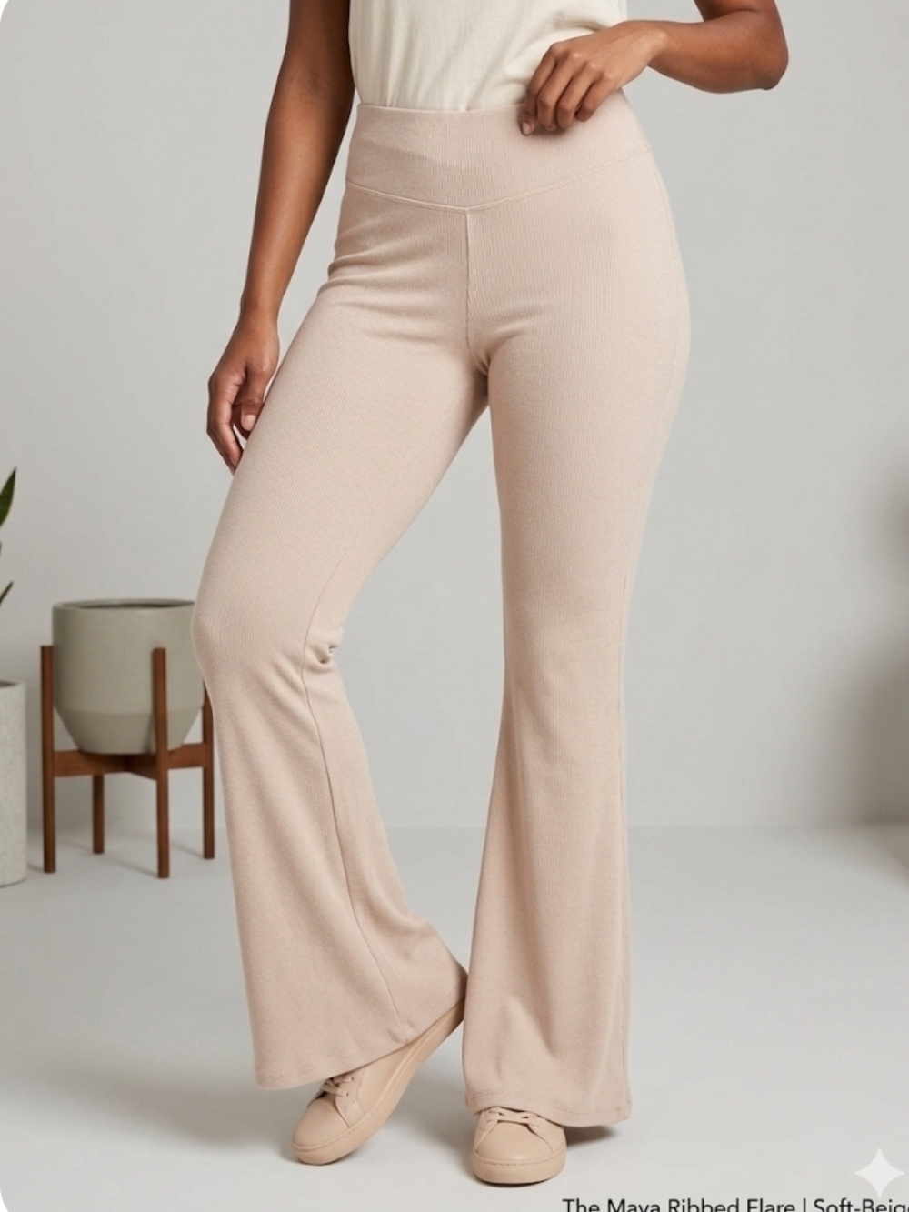 Forever 21 Soft Beige Ribbed Flare Pants